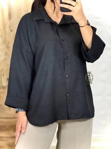 🌿شومیز مشکی خنک (مانتو مشکی خنک  )پارچه صوفیا خنک   یقه هفت قد 85  قواره دار مناسب تا سایز 50