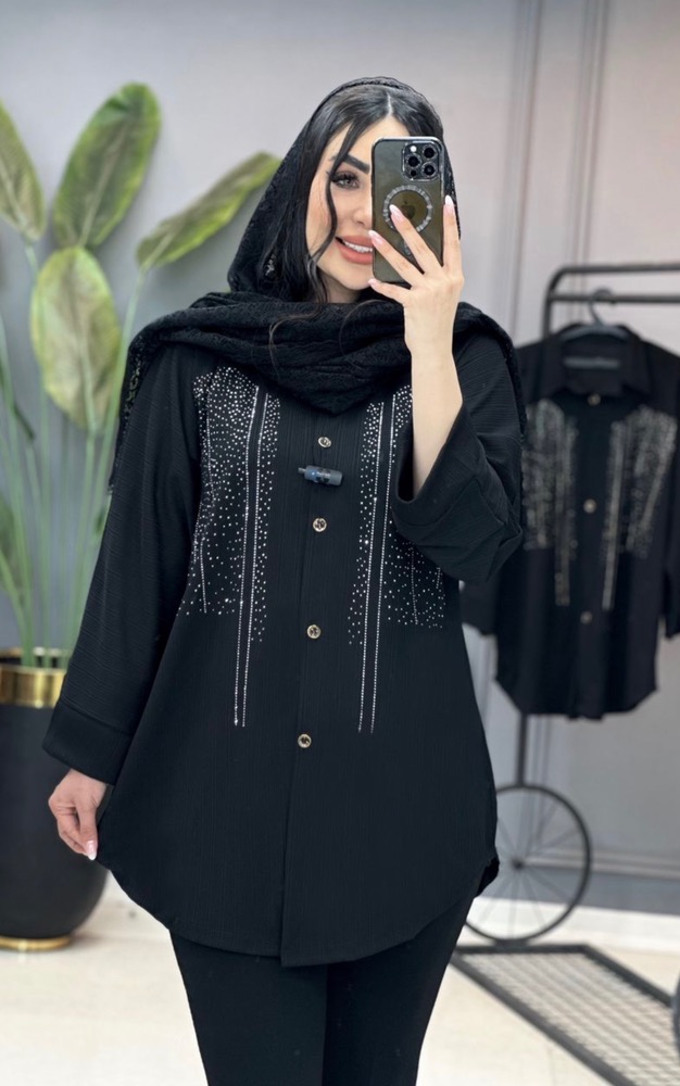 🍀شومیز محرمی   پارچه کفتان مشگی  فقط جلو کار فول نگین